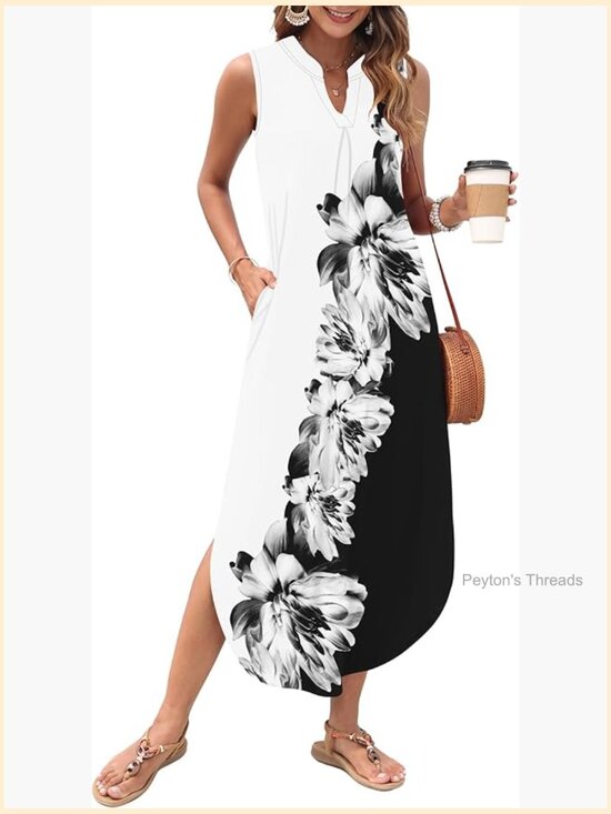 Dresses & Skirts - Sleeveless V-Neck Maxi Dress with Pockets Side Slit